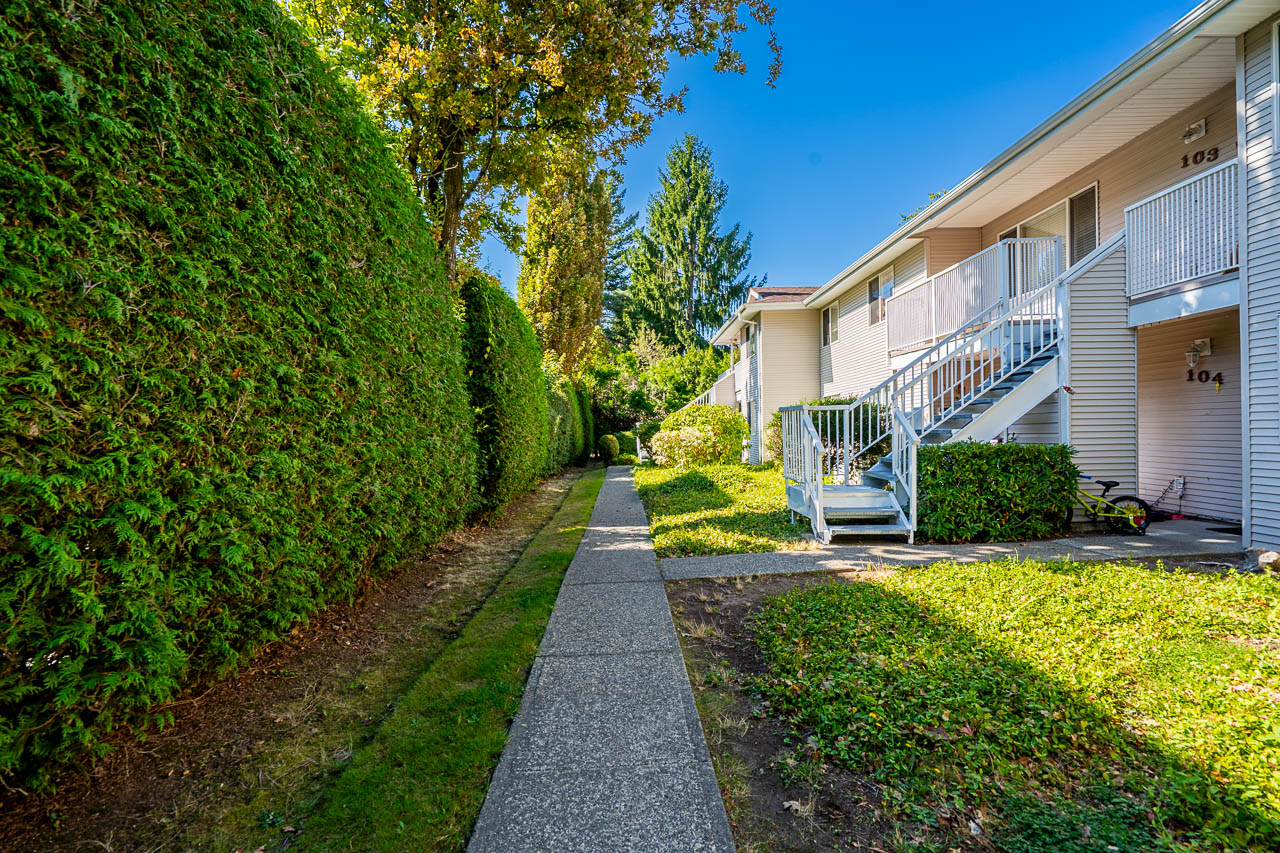 Unit 104 13915 72 Avenue Surrey-3 Street-facing exterior of 104 13915 72 Avenue in a desirable Surrey community.