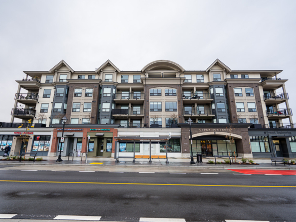 Upper Montrose condo building exterior in downtown Abbotsford