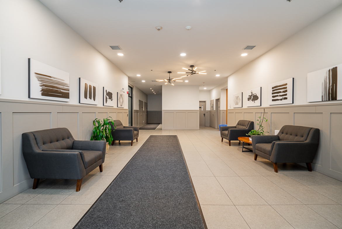 Modern condo interior with open-concept living space