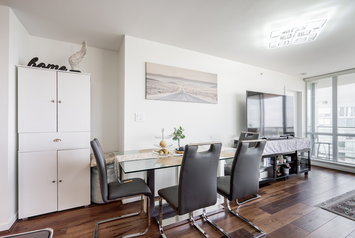 Contemporary kitchen layout with ample storage space