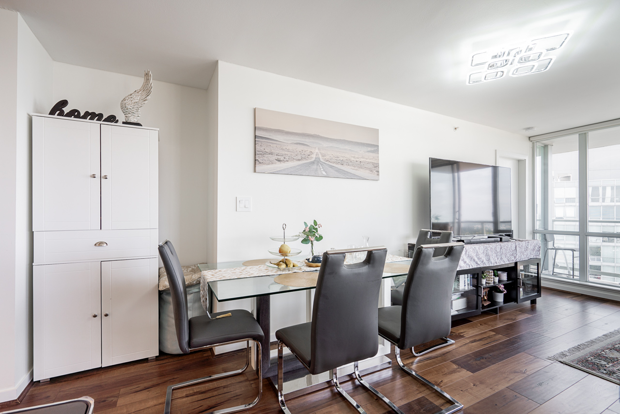Contemporary kitchen layout with ample storage space