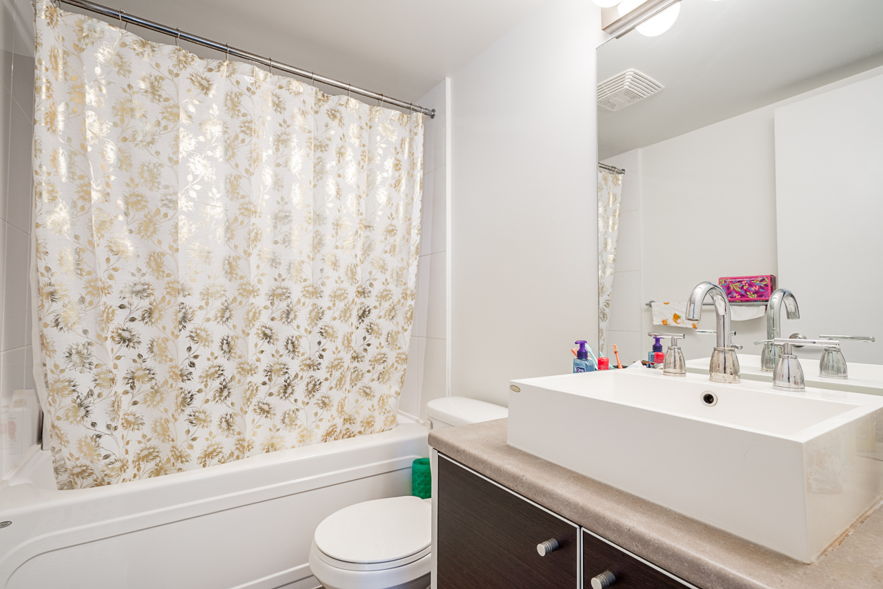 Modern bathroom with vanity and glass shower