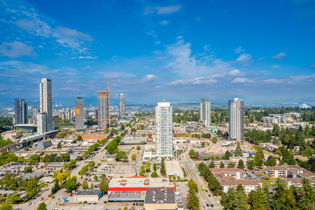 Panoramic city skyline view from sub-penthouse level