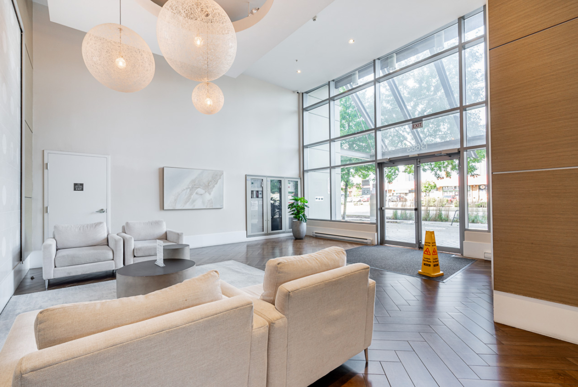 Front entrance with modern glass lobby doors