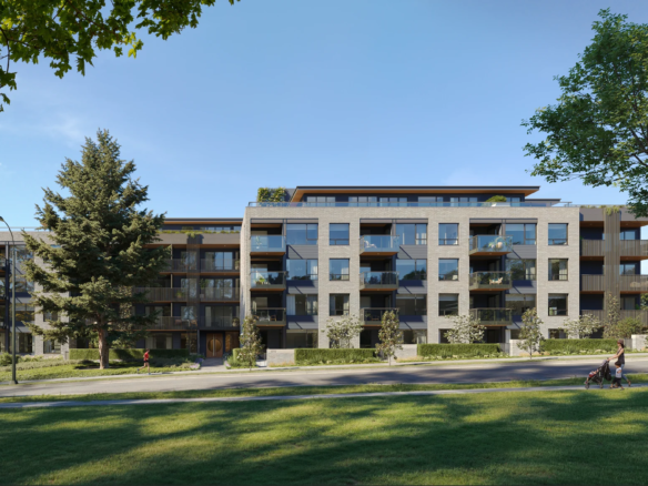 Modern 5-storey Rhodes condo exterior beside Queen Elizabeth Park Vancouver