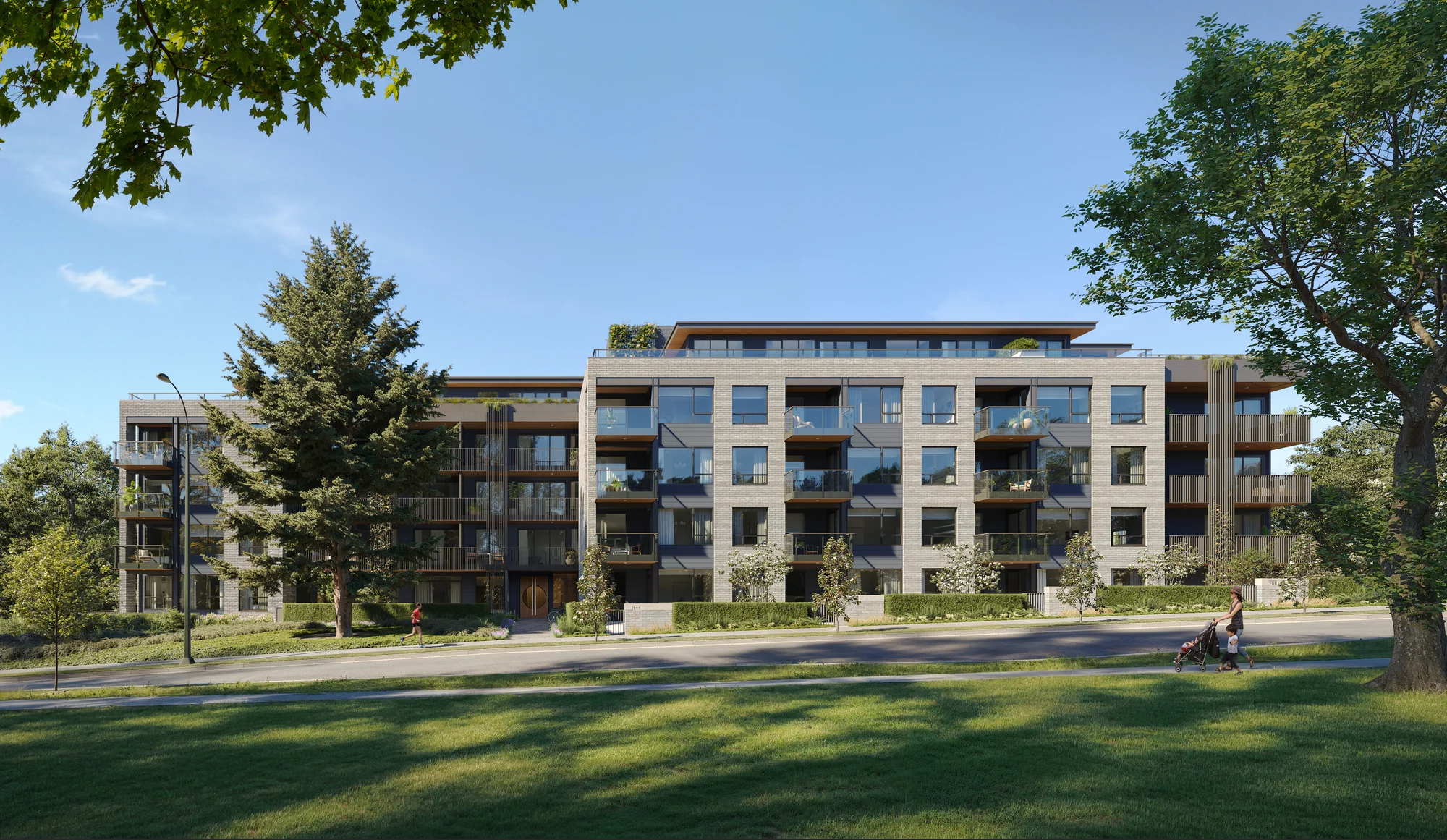 Modern 5-storey Rhodes condo exterior beside Queen Elizabeth Park Vancouver