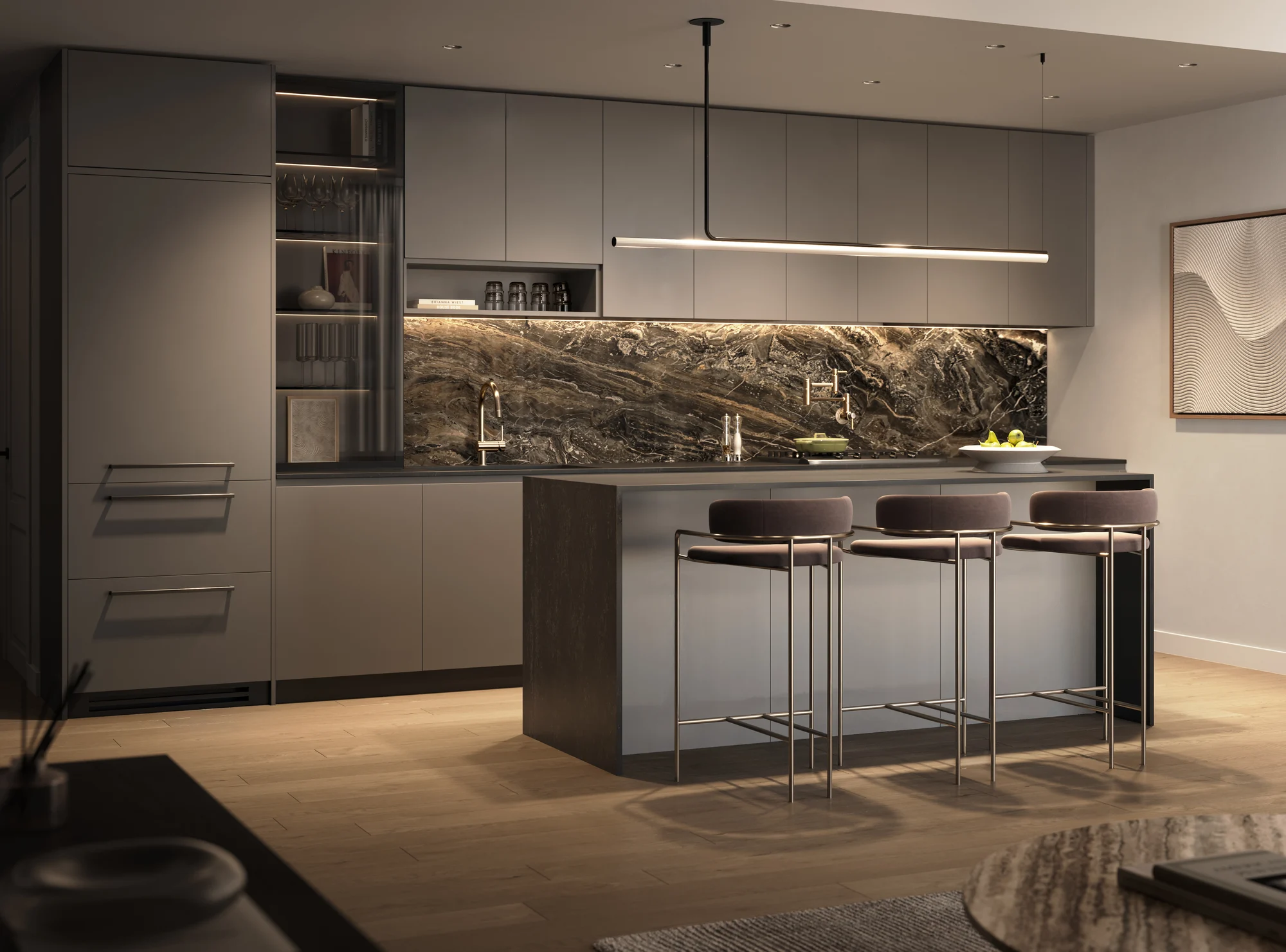 Contemporary amenity lounge with warm wood design