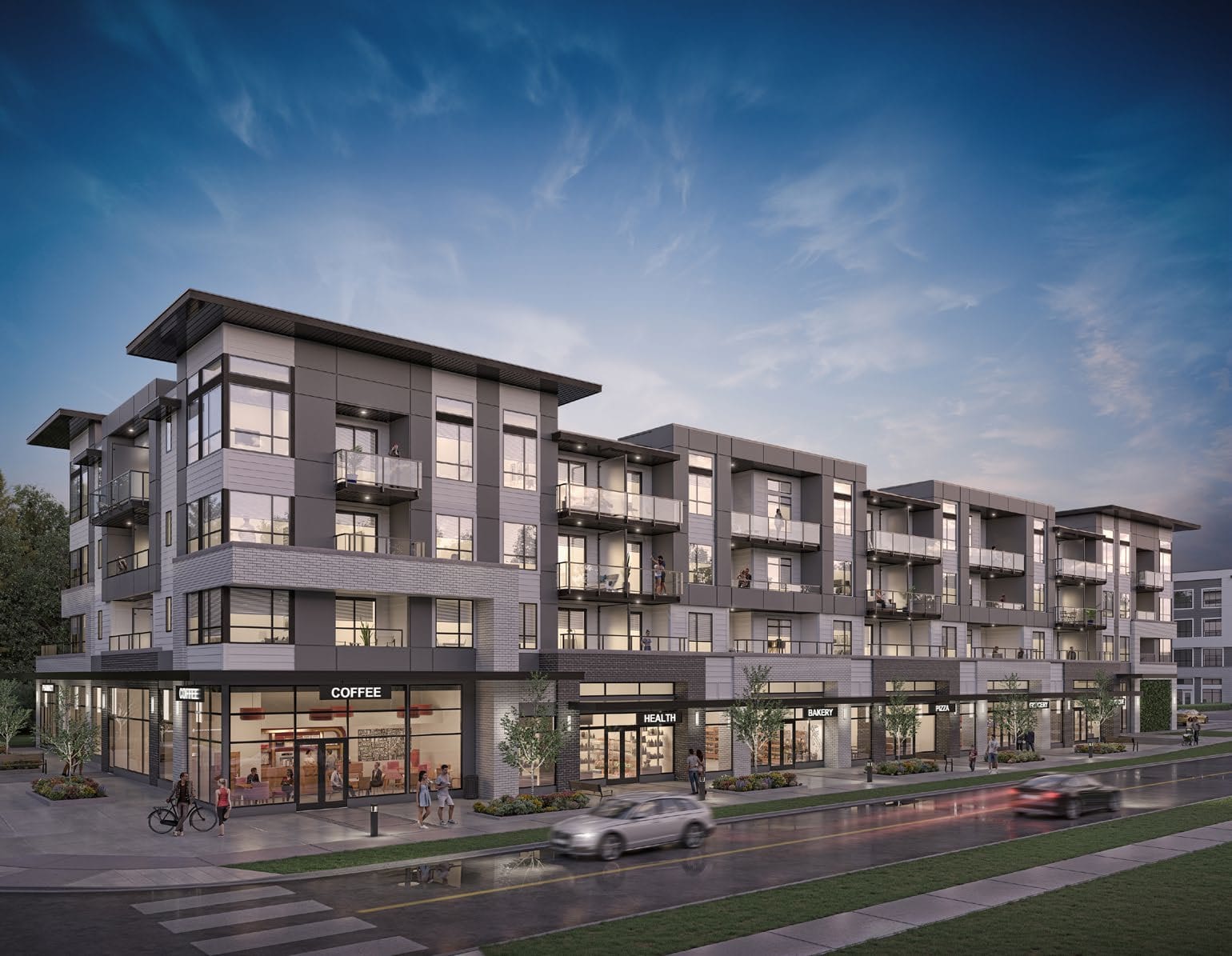 Amson Bloc Surrey exterior modern condo building with retail