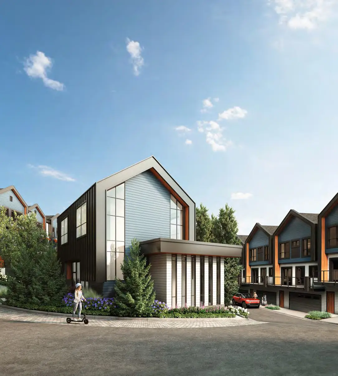 Modern Scandinavian-style townhomes at Culmena Burke Mountain exterior view
