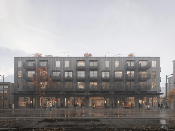 Contemporary low-rise condo building exterior in East Vancouver HEM project