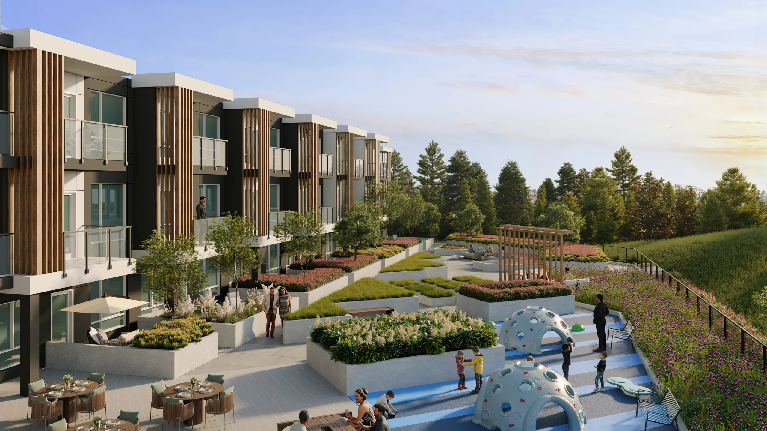 Family-friendly courtyard with playground at Harlowe Surrey