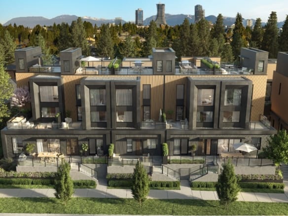 Modern townhouse exterior with rooftop terraces at Line House Oakridge