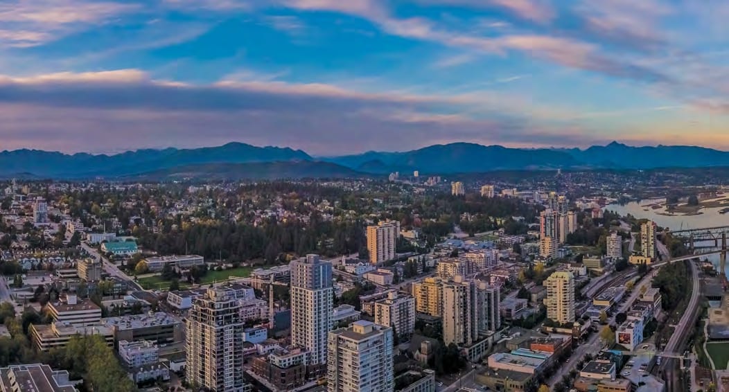 Luxury waterfront high-rise Pier West exterior sunset view