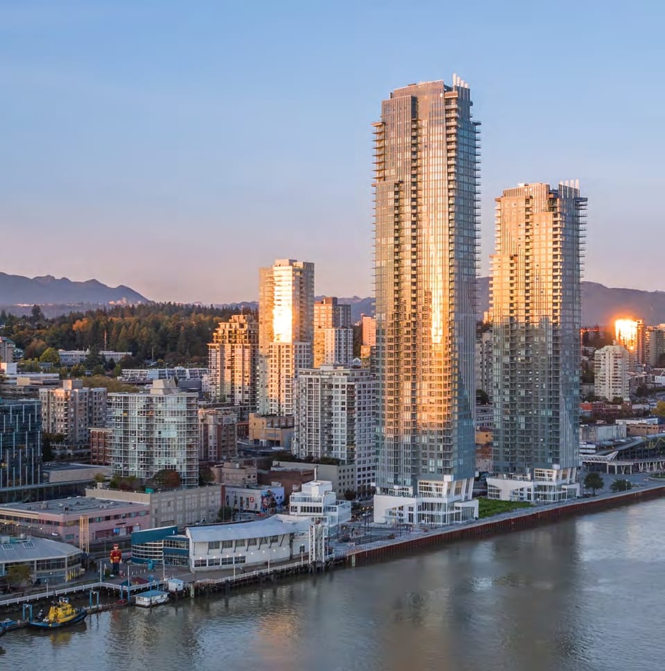 Pier West towers waterfront view New Westminster Fraser River skyline