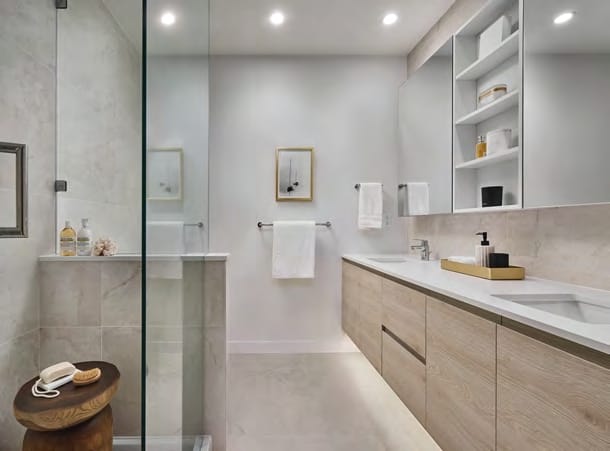 Spa-inspired bathroom Pier West condo interior