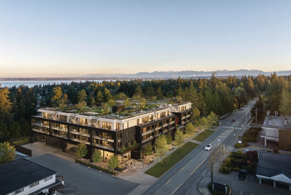 Rockford aerial view of Ocean Park Surrey neighborhood showing residential community and surrounding greenery