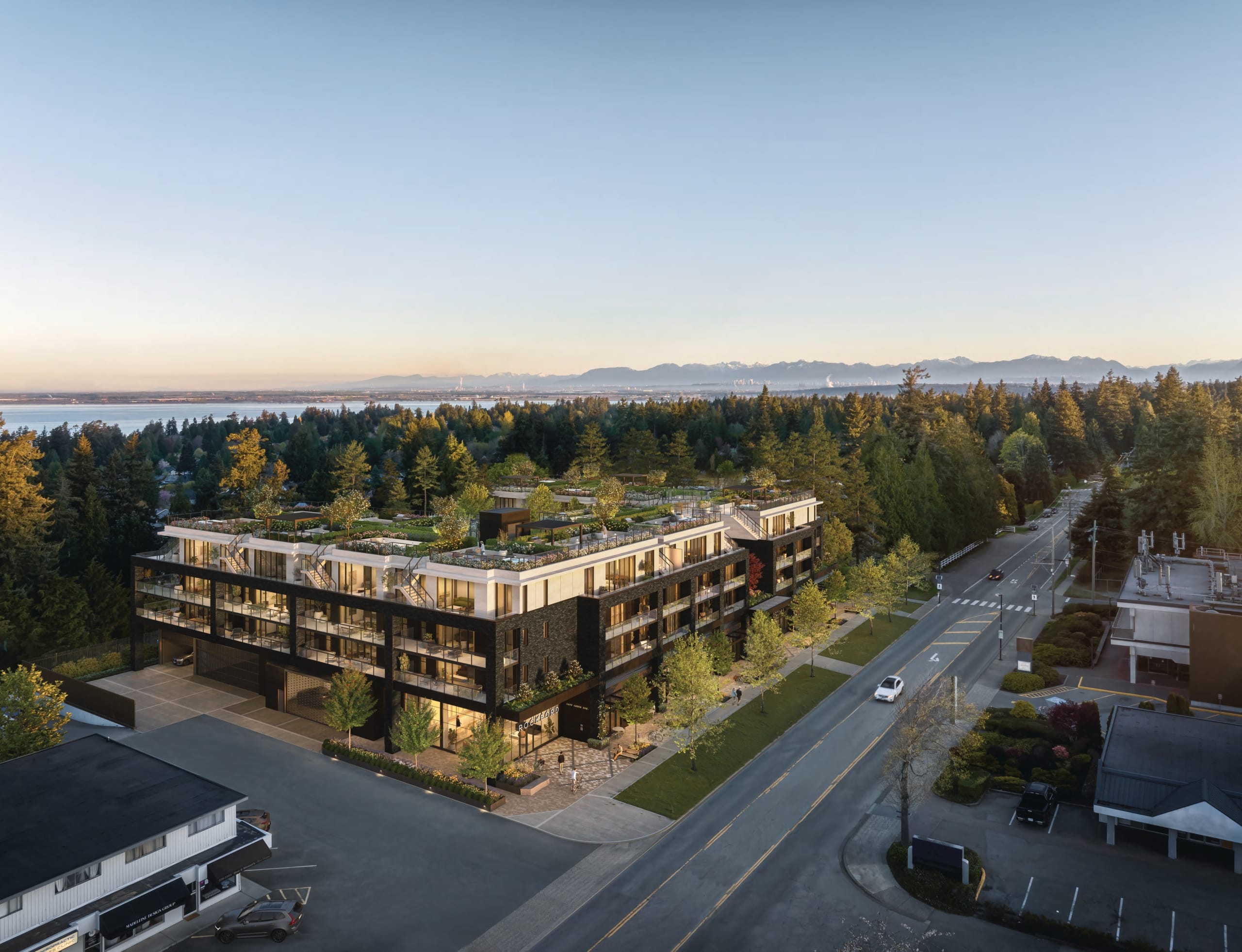 Rockford aerial view of Ocean Park Surrey neighborhood showing residential community and surrounding greenery