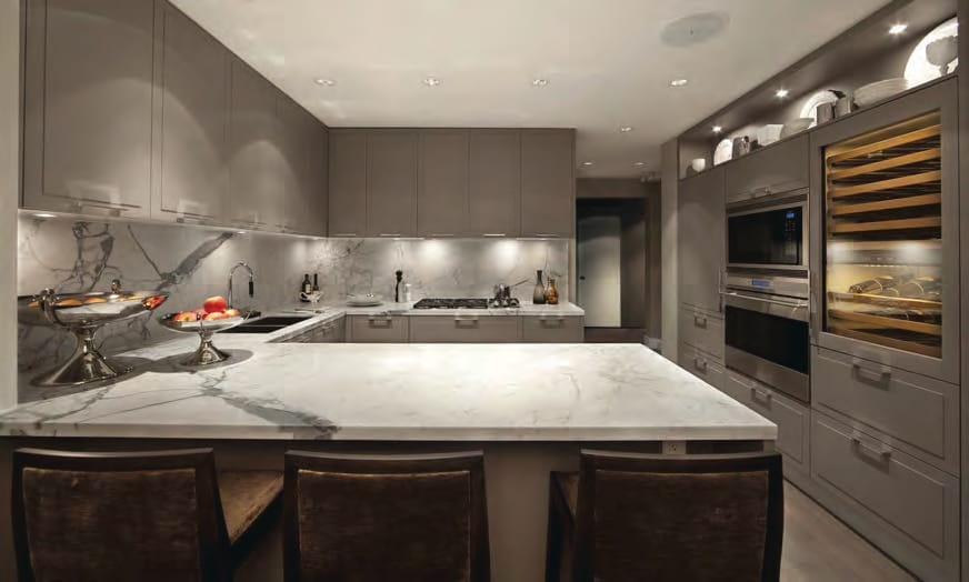 Rockford premium kitchen with marble island, built-in appliances, and modern cabinetry design