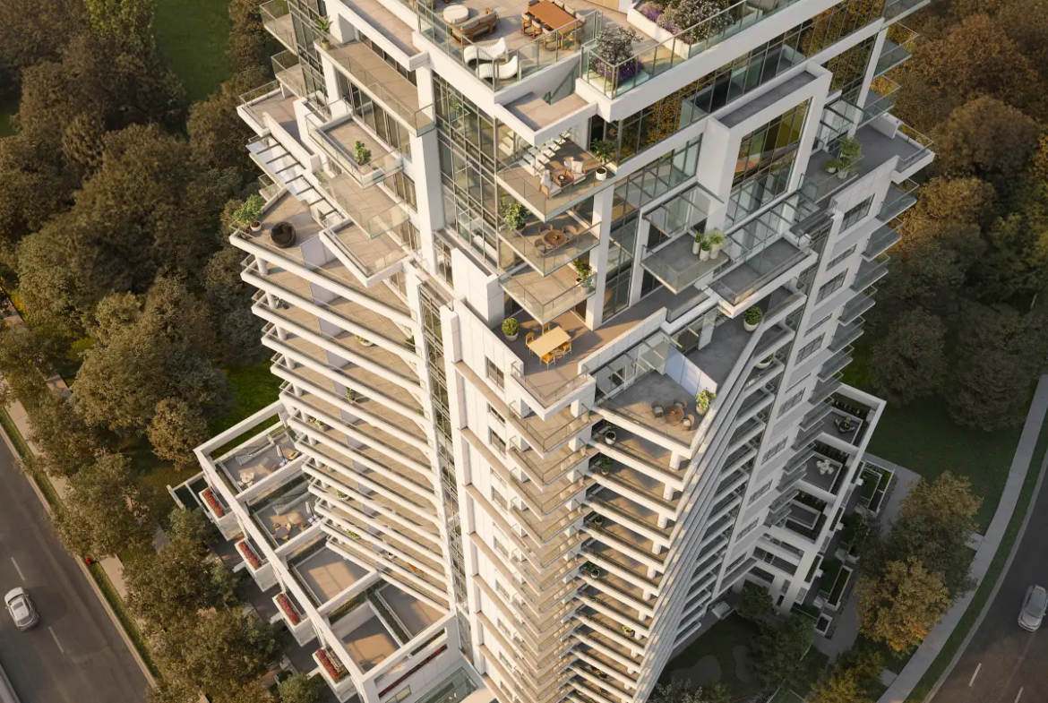 High-rise condo building with modern balconies in Guildford