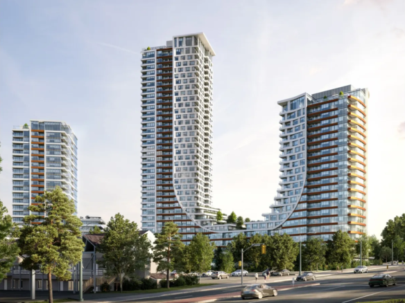 Bridge City Surrey three tower development with curved architecture