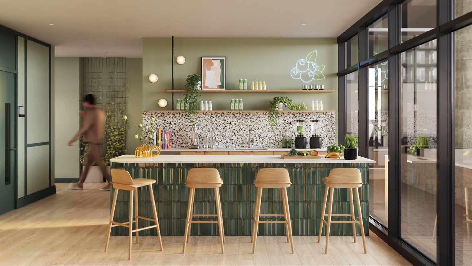 Amenity lounge kitchen social space Kwasen Village