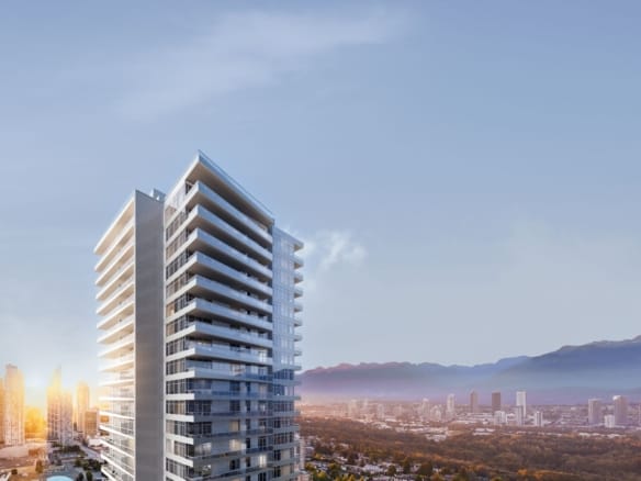 Ethos Metrotown luxury high-rise exterior rendering by Anthem in Burnaby BC