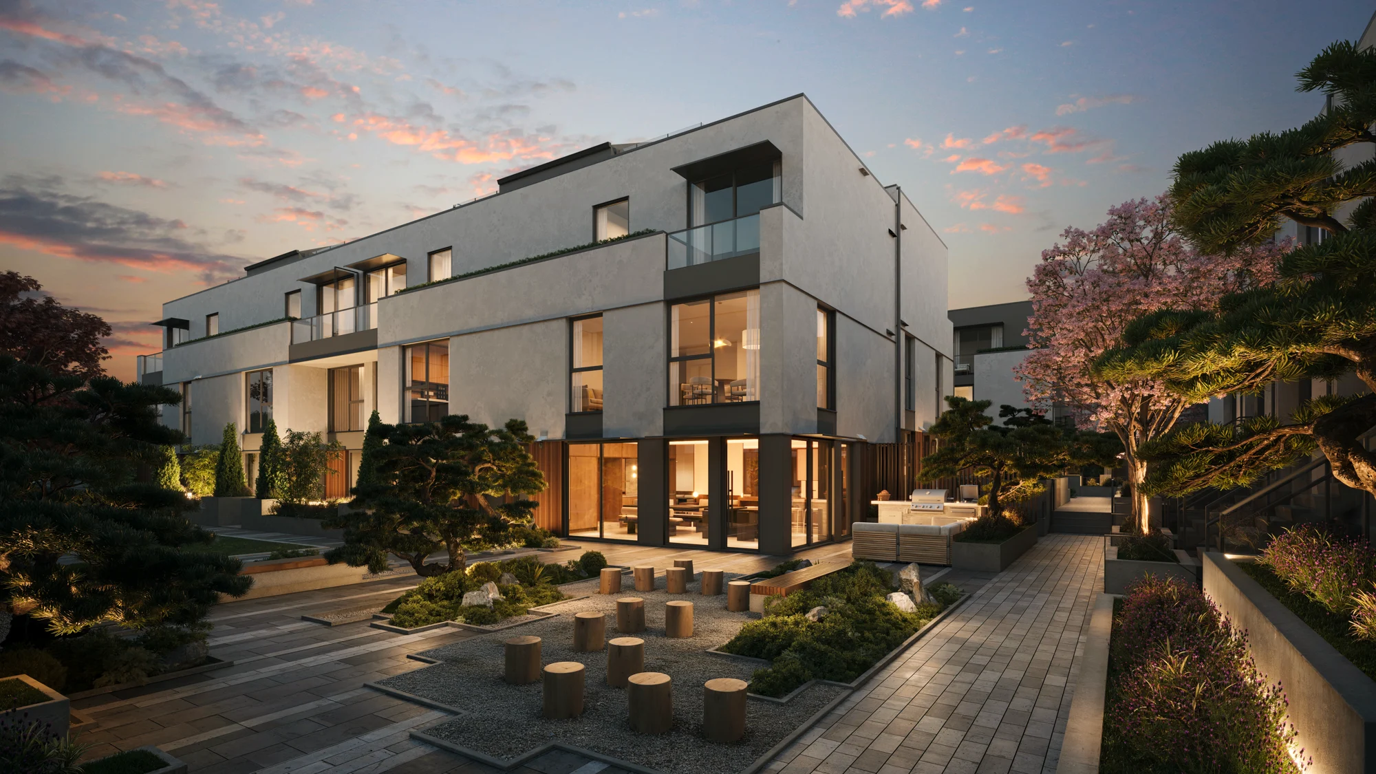 Modern Japanese Scandinavian inspired Satori townhomes exterior