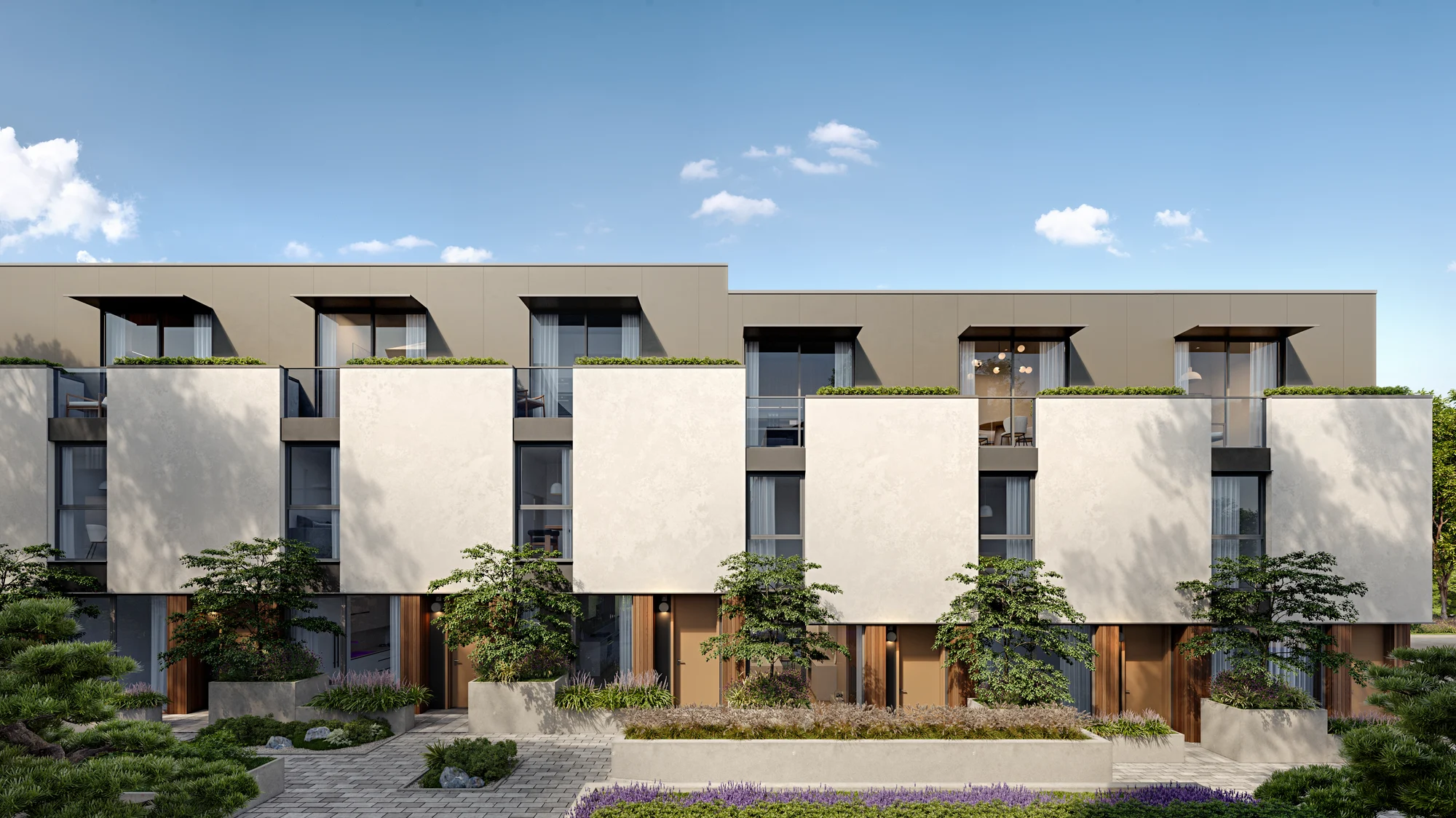 Satori West Coquitlam modern townhomes with Zen-inspired courtyard landscaping