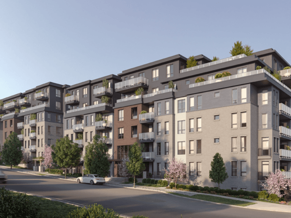 Contemporary exterior rendering of Level condos