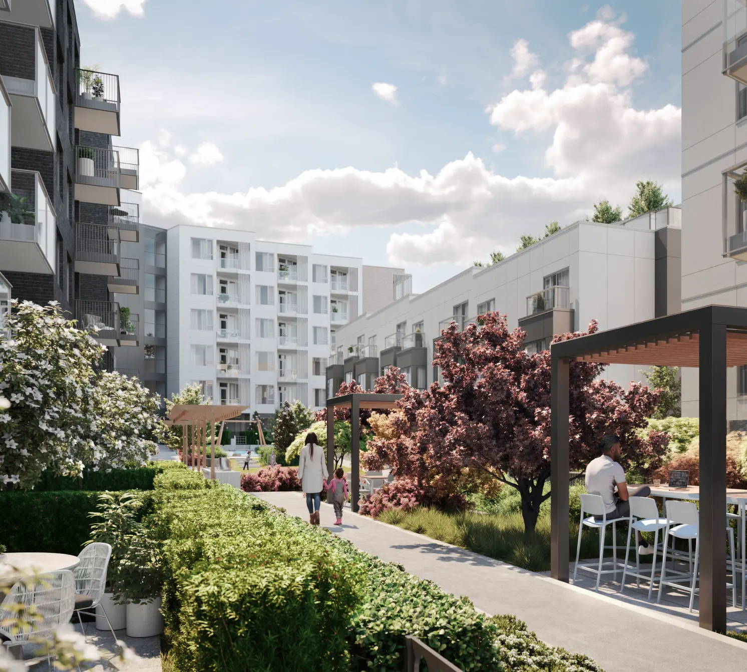 Botanica Coquitlam modern condo exterior rendering surrounded by greenery