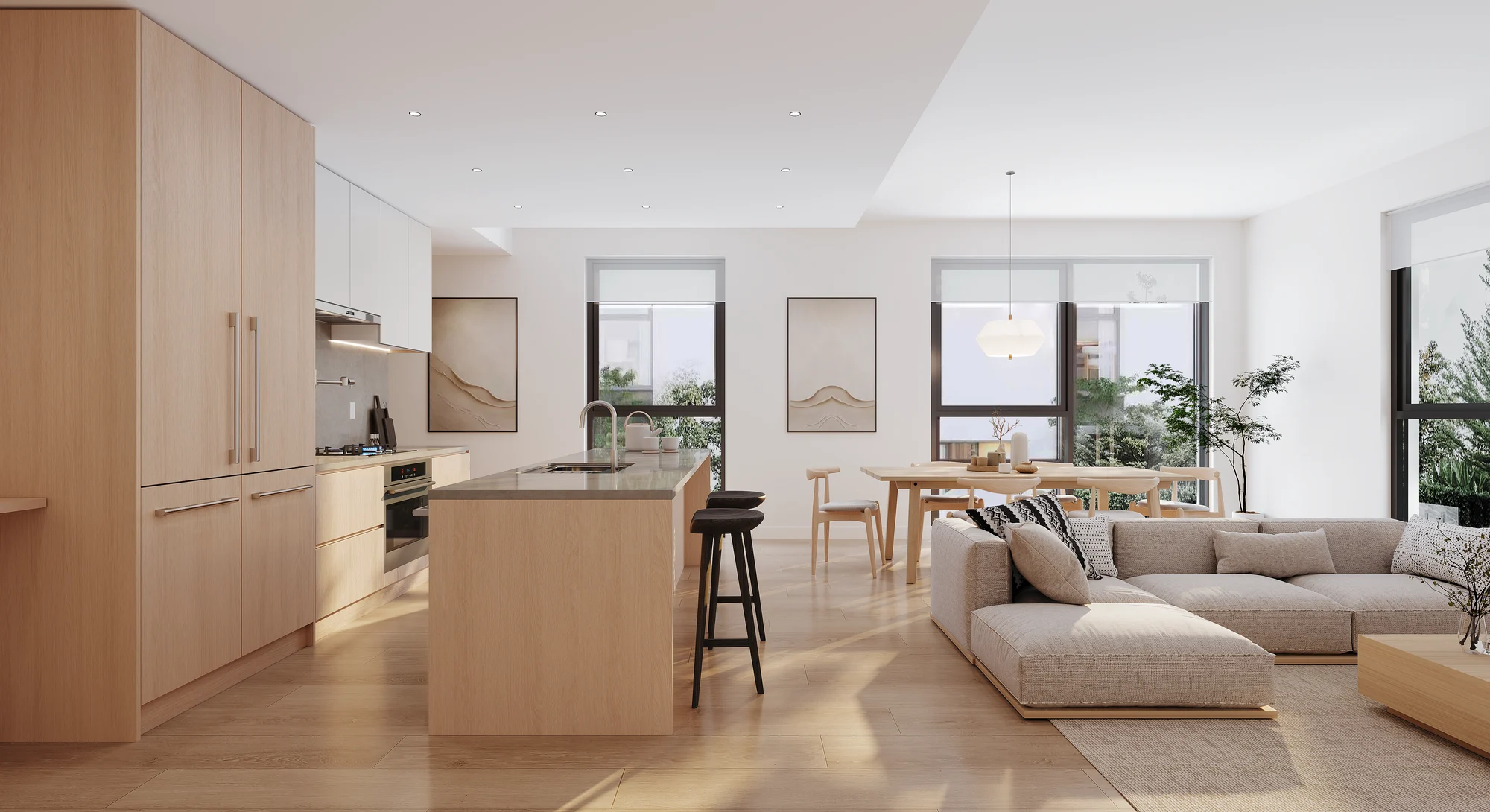 Satori West Coquitlam modern open-concept living room and kitchen