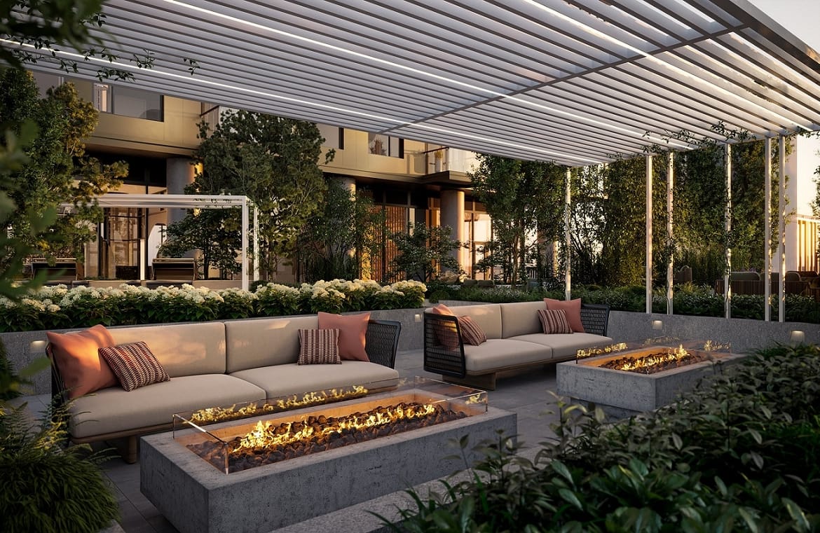 Solhouse 6035 luxury rooftop outdoor lounge with firepit seating