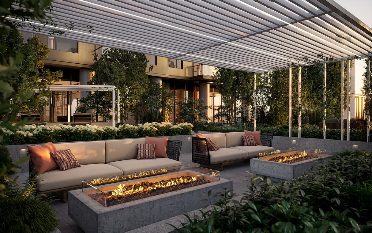 Solhouse 6035 luxury rooftop outdoor lounge with firepit seating