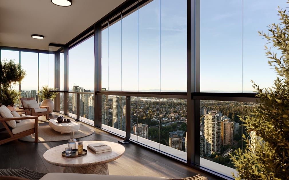 Solhouse 6035 enclosed balcony with panoramic Metrotown skyline views