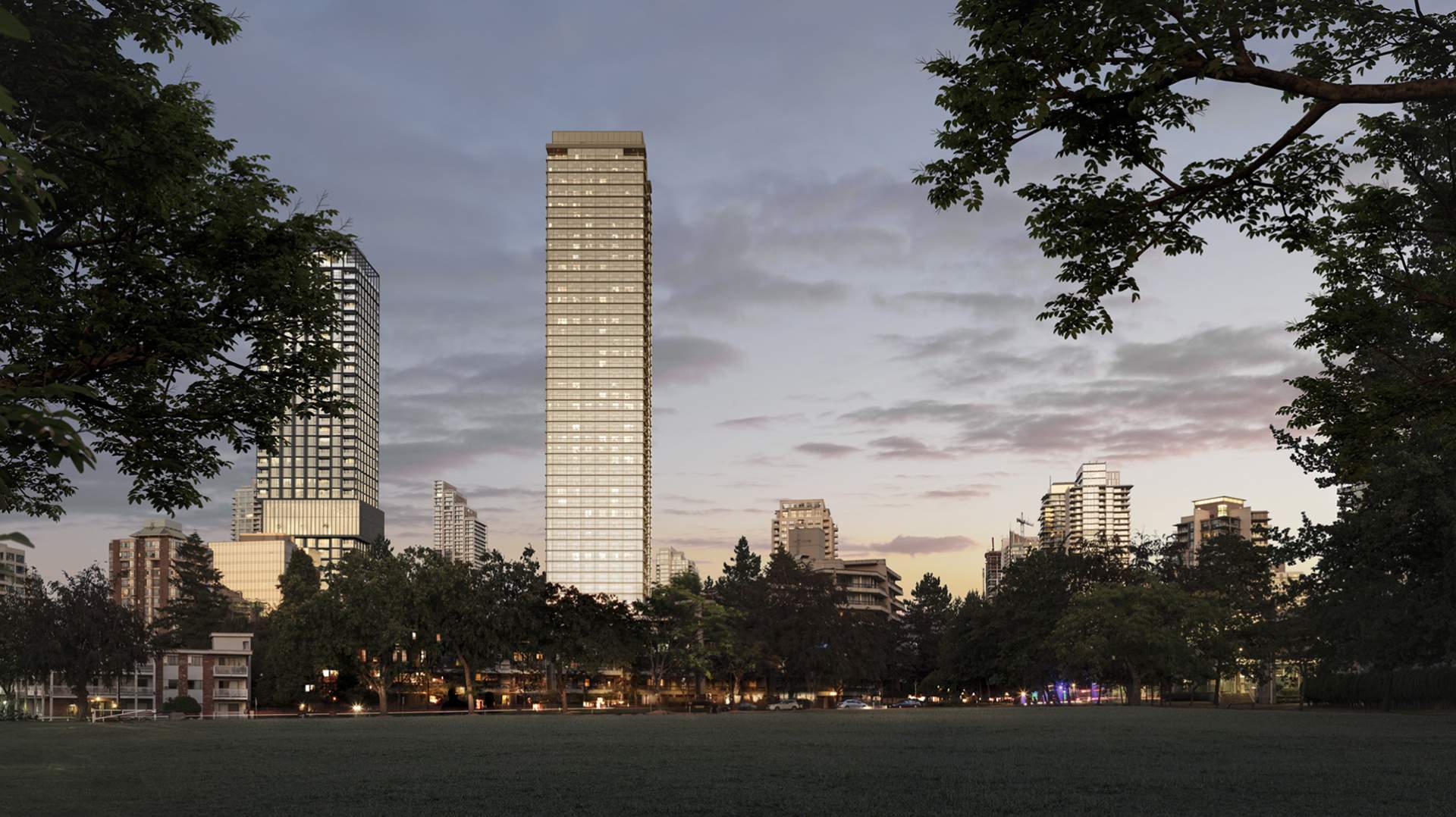 Solhouse 6035 Burnaby presale tower exterior overlooking Central Park