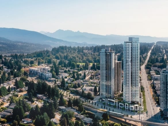 Burquitlam Park District Tower 1 exterior rendering at 602 Clarke Road Coquitlam BC
