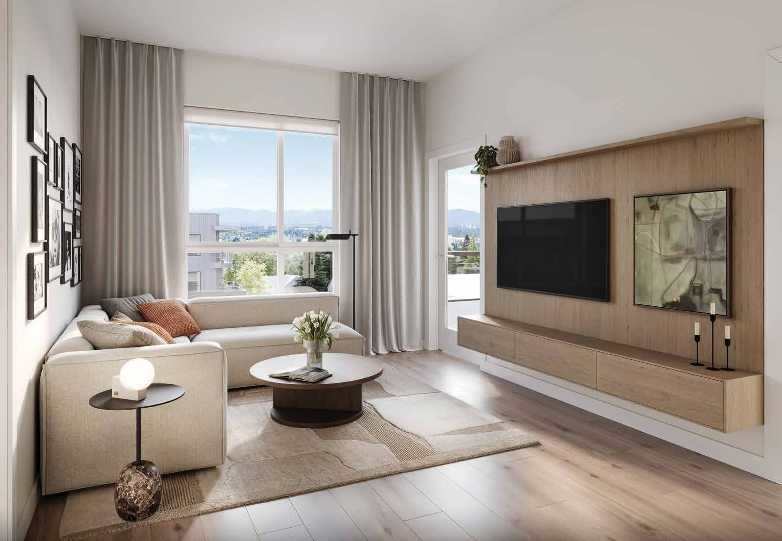 Modern living room interior with large windows at Harth Surrey